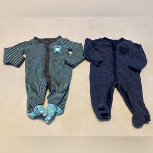 Carter's Blue Bear and Blue Monster Striped Footies